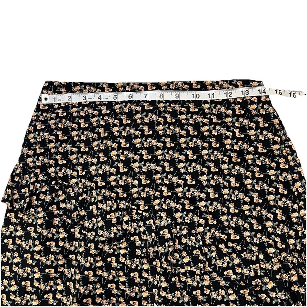 Luna Black Floral Tiered Midi Skirt Womens Medium Elastic Waist Ruffle Boho - Picture 2 of 5